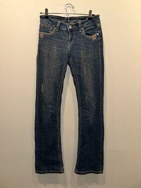 L.A. Idol USA Embroidered Rose Rhinestone Bootcut Jeans
